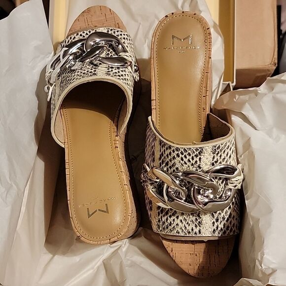 NWT Marc Fisher Ltd  Leather Veneda platform slide sandals in Roccia Lea… - Picture 9 of 16